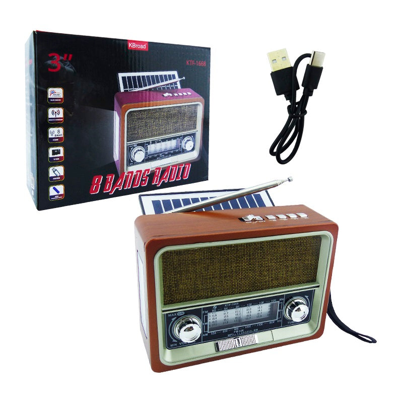 Radio Retro Multifunción con Linterna y Panel Solar